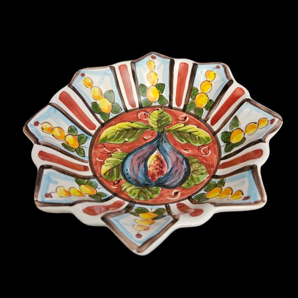 Vintage Italian Siena Signed Hand Painted Olive Majolica Art Trinket Dish